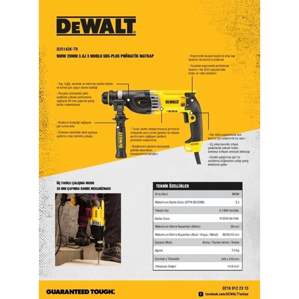 D25143K - 900W PNÖMATİK MATKAP SDS-PLUS DEWALT