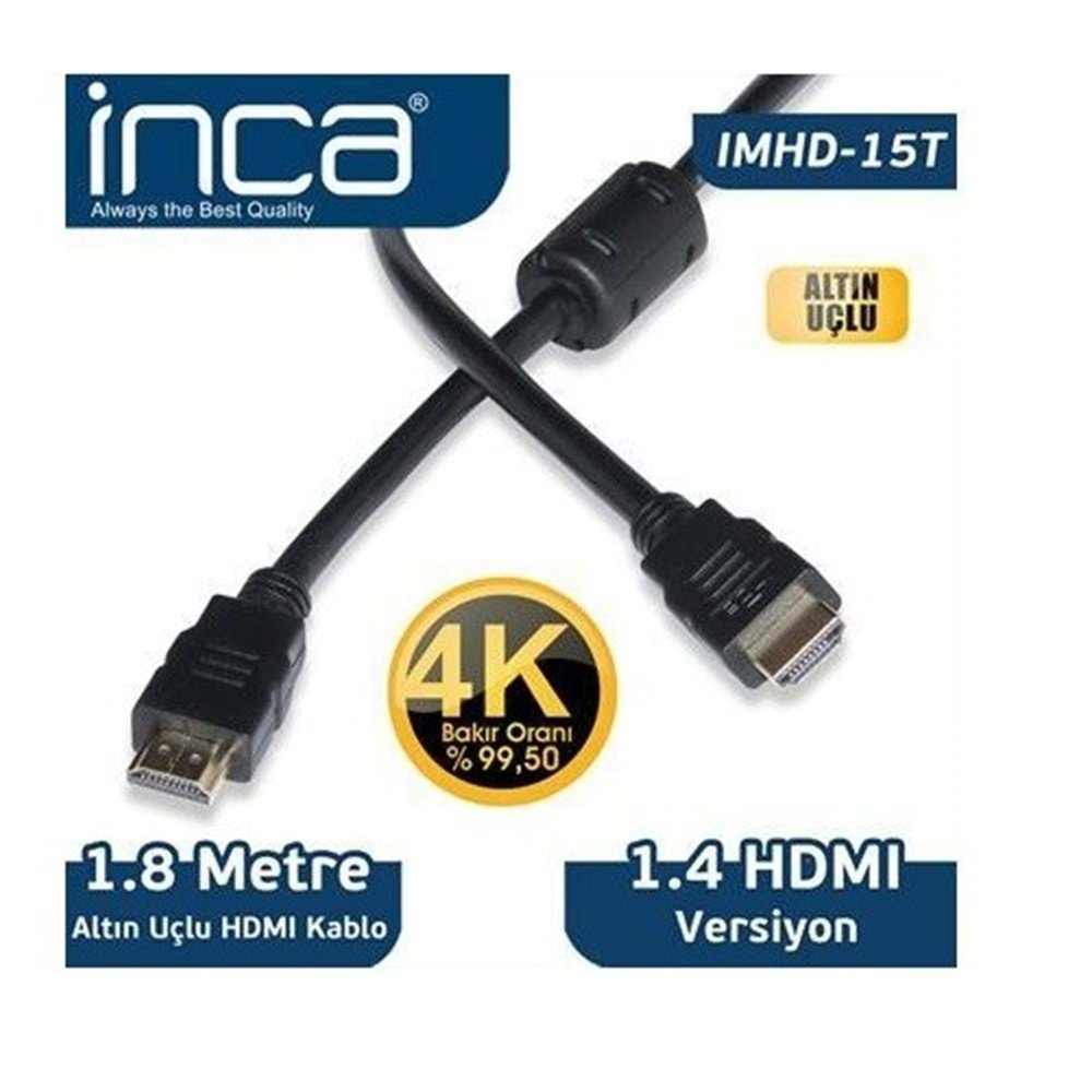 INCA IMHD-15T 1.8metre HDMI Görüntü Kablosu Gold 1.4v 4K INCA IMHD-15T 1.8metre HDMI Görüntü Kablosu Gold 1.4v 4K
