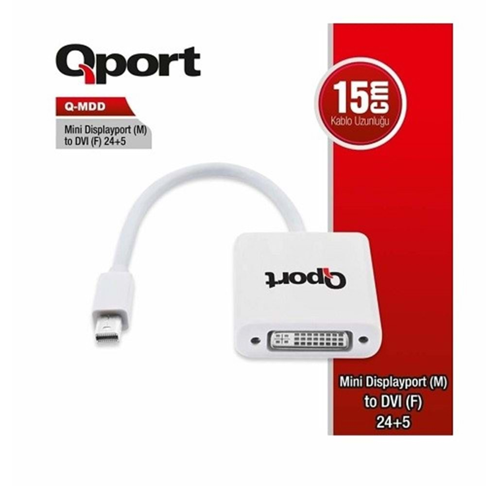 QPORT Q-MDD 0.15metre DP-DVI (24+5) Görüntü Adaptörü Beyaz 1080p