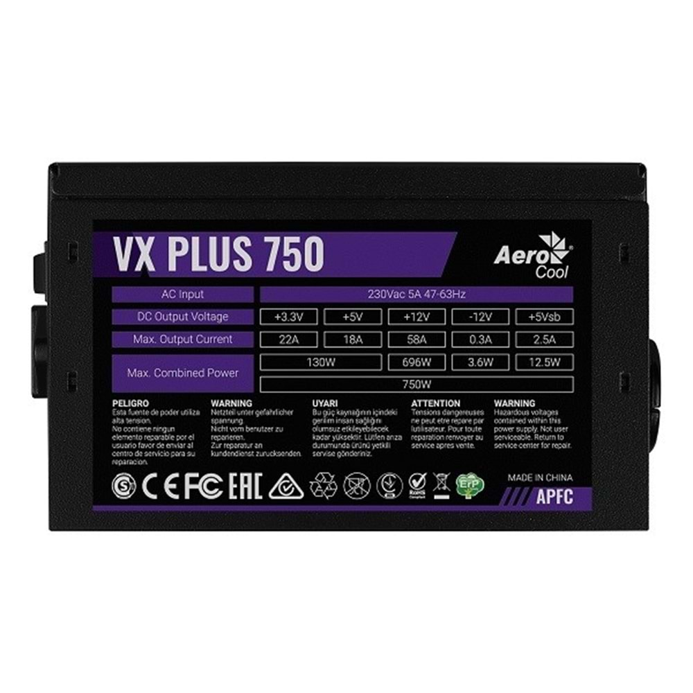 AEROCOOL 750W VX Plus AE-VXP750 12cm Fanlı Power Supply