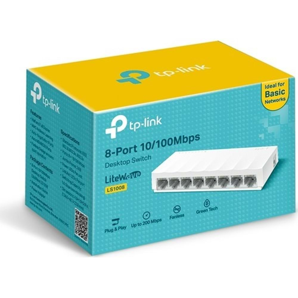 TP-LINK 8port LS1008 10/100 Yönetilemez Switch Masaüstü