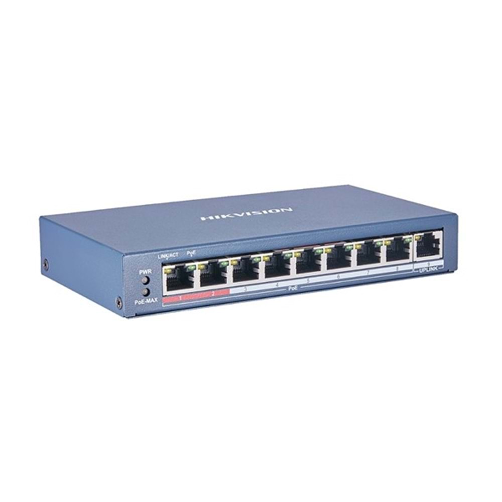 HIKVISION 8port 60w FULL PoE DS-3E0109P-E/M(B) 10/100 1X-UPLINK Yönetilemez Switch