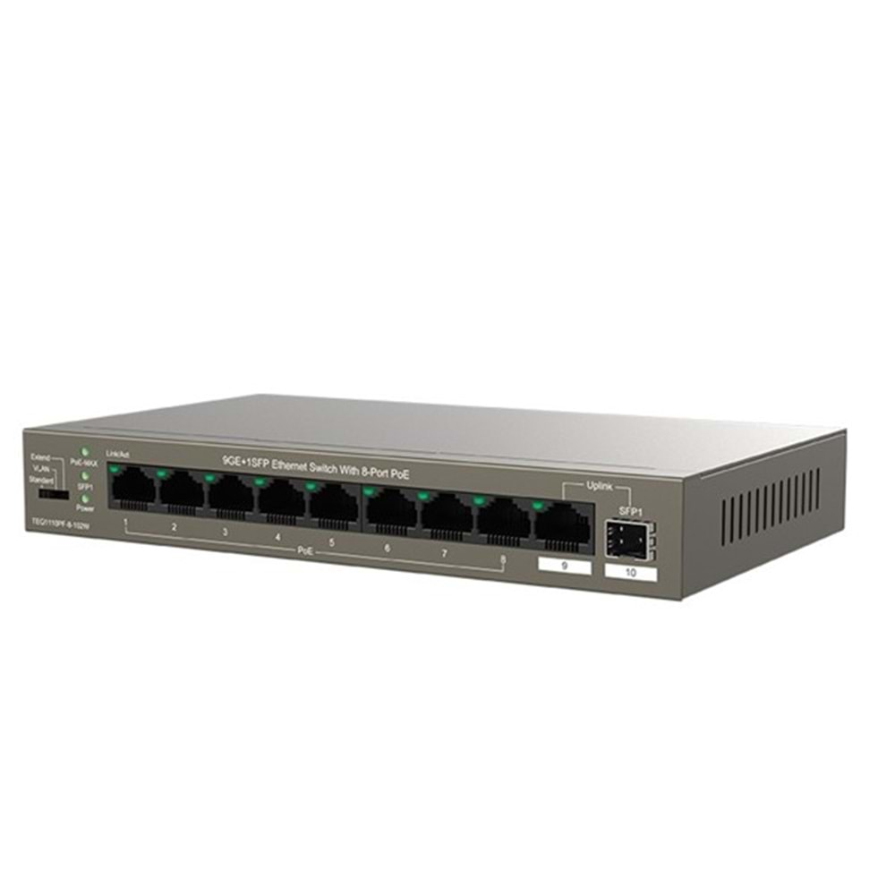 TENDA 8port 102w FULL PoE TEG1110PF-8-102W GIGABIT 1X SFP Yönetilemez Switch