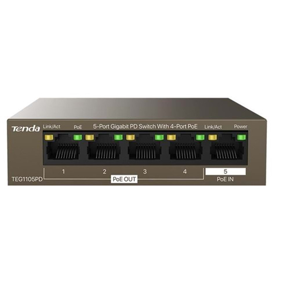 TENDA 5port 30w 4port PoE TEG1105PD GIGABIT Yönetilemez Switch