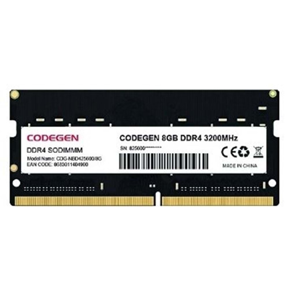 CODEGEN 8GB DDR4 3200MHZ NOTEBOOK RAM VALUE CDG-NBD425600/8G CODEGEN 8GB DDR4 3200MHZ NOTEBOOK RAM VALUE CDG-NBD425600/8G