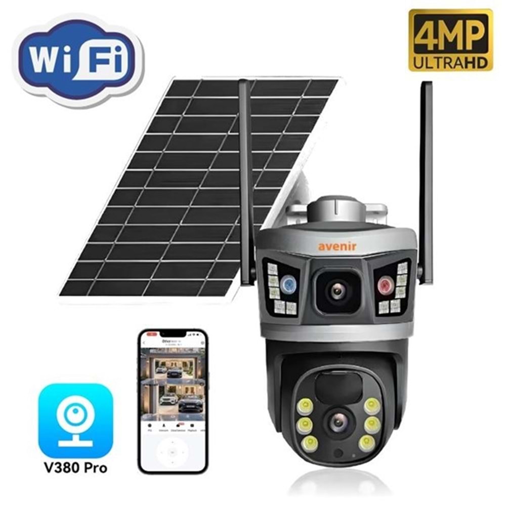 AVENIR 4MP SOLAR AV-S232 ÇİFT KAMERALI WIFI PTZ KAMERA AVENIR 4MP SOLAR AV-S232 ÇİFT KAMERALI WIFI PTZ KAMERA