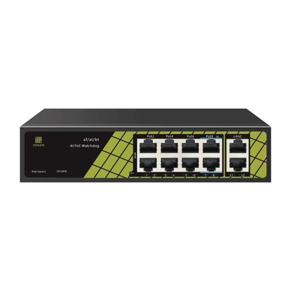GENATA 8port PoE 60w GNT-P9828V6 10/100 2-Uplink Yönetilemez Switch
