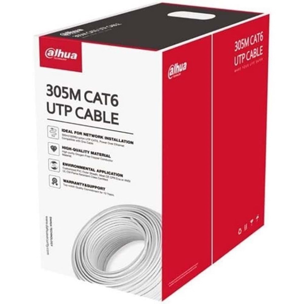 DAHUA CAT6 Utp 24AWG Beyaz 305m Saf Bakır Kablo Halojen Free DH-PFM923I-6UN-C