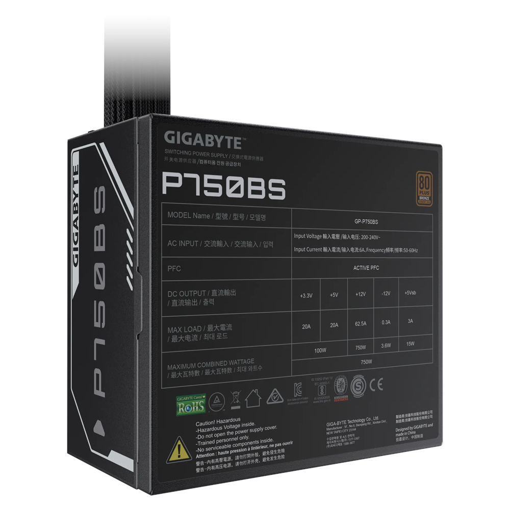 GIGABYTE 750W 80+ BRONZE GP-P750BS 12cm Fanlı APFC Power Supply