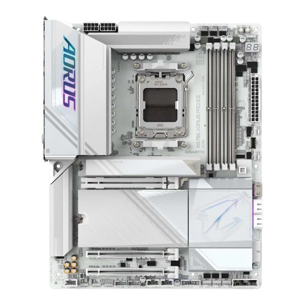 GIGABYTE AORUS PRO ICE X870E DDR5 HDMI DP PCIE 5.0 AM5 ATX BEYAZ