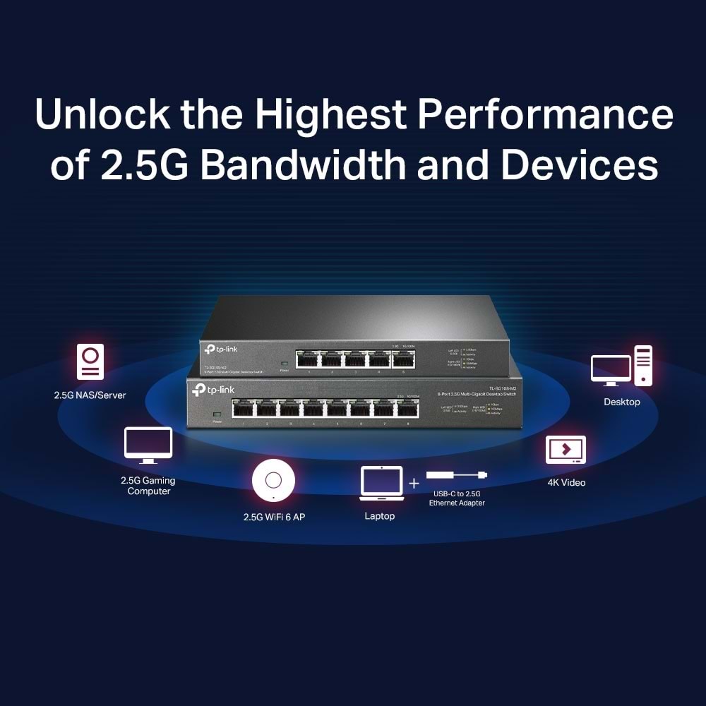 TP-LINK 5port 2.5 Gigabit Yönetilemez Switch TL-SG105-M2