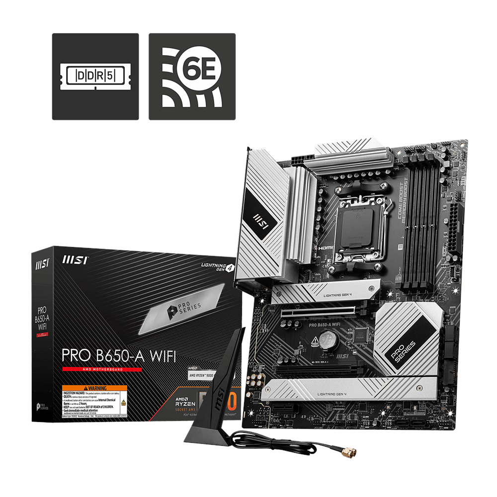 MSI PRO B650-A WIFI6E DDR5 HDMI,DP Port PCIE 4.0 AM5 ATX
