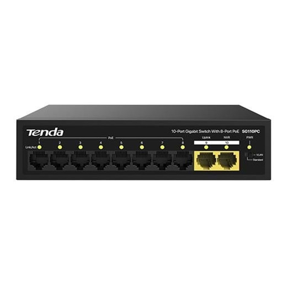 TENDA 10port 100w 8port PoE SG110PC GIGABIT 2-Uplink Yönetilemez Switch