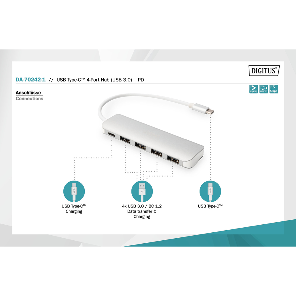 DIGITUS USB-C 4Port USB Çoklayıcı Hub (DA-70242-1)