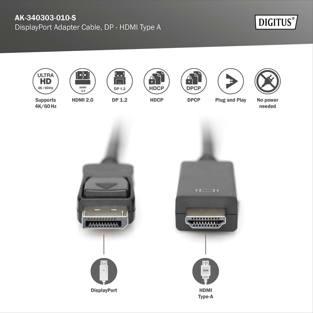 DIGITUS DP-HDMI Görüntü Kablosu 1m (AK.340303.010.S)