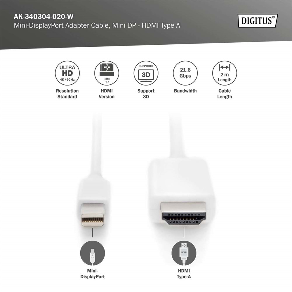 DIGITUS mDP-HDMI Görüntü Adaptörü (AK.340304.020.W)