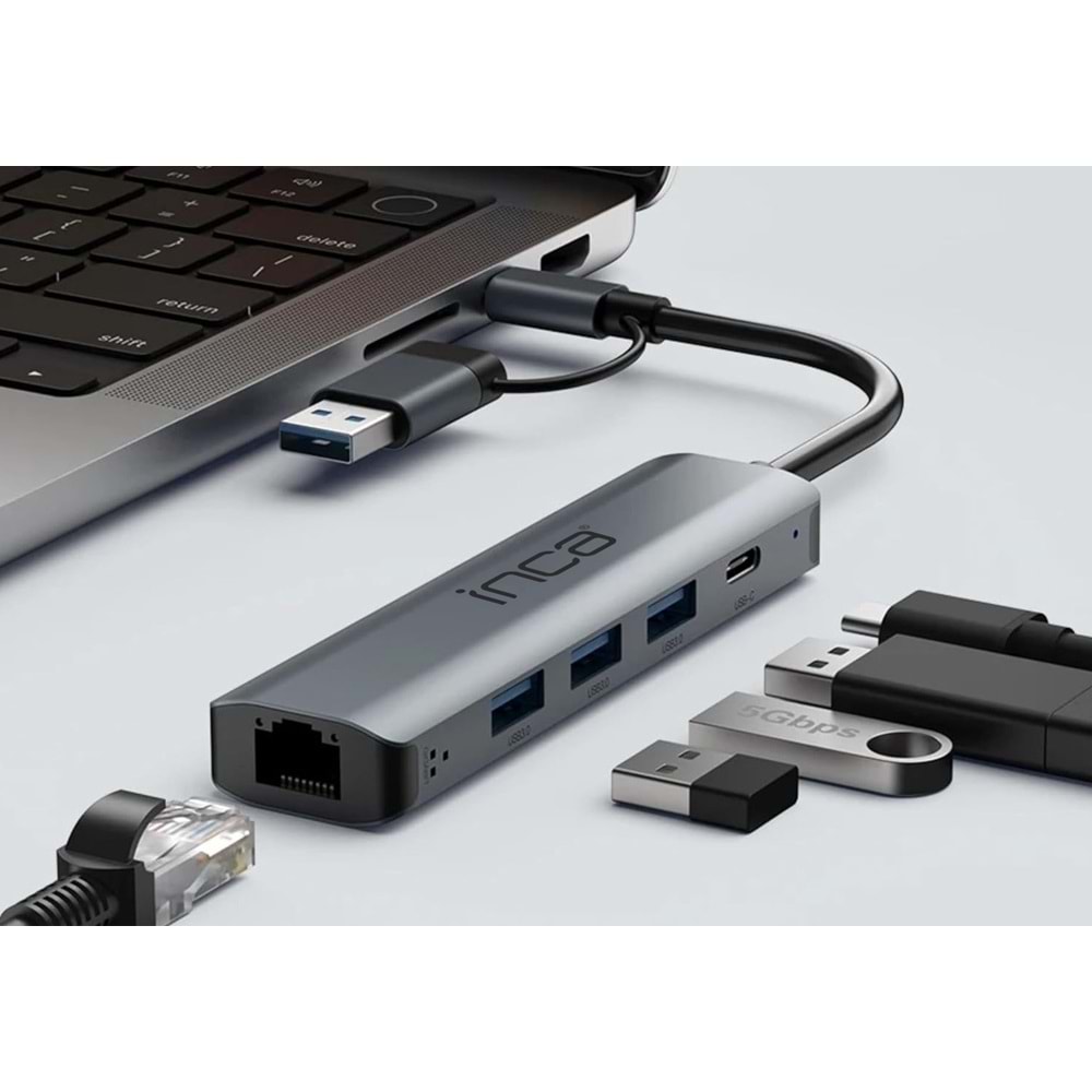INCA Gigabit USB Çoklayıcı USB 3.0,TYPEC Ethernet IUTP-5T