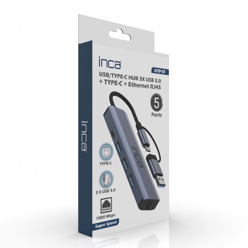 INCA Gigabit USB Çoklayıcı USB 3.0,TYPEC Ethernet IUTP-5T