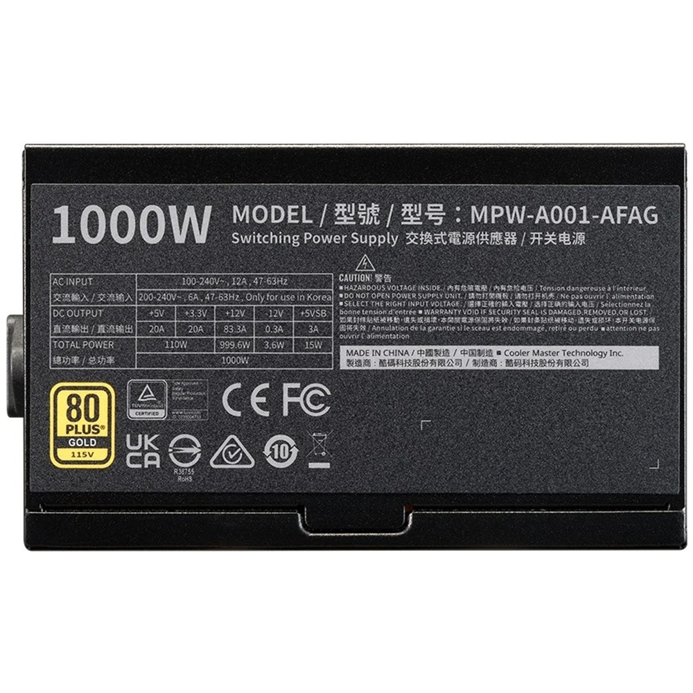 COOLERMASTER 1000W 80+ GOLD 12cm Fanlı Full Moduler Power Supply MPW-A001-AFAG-BEU
