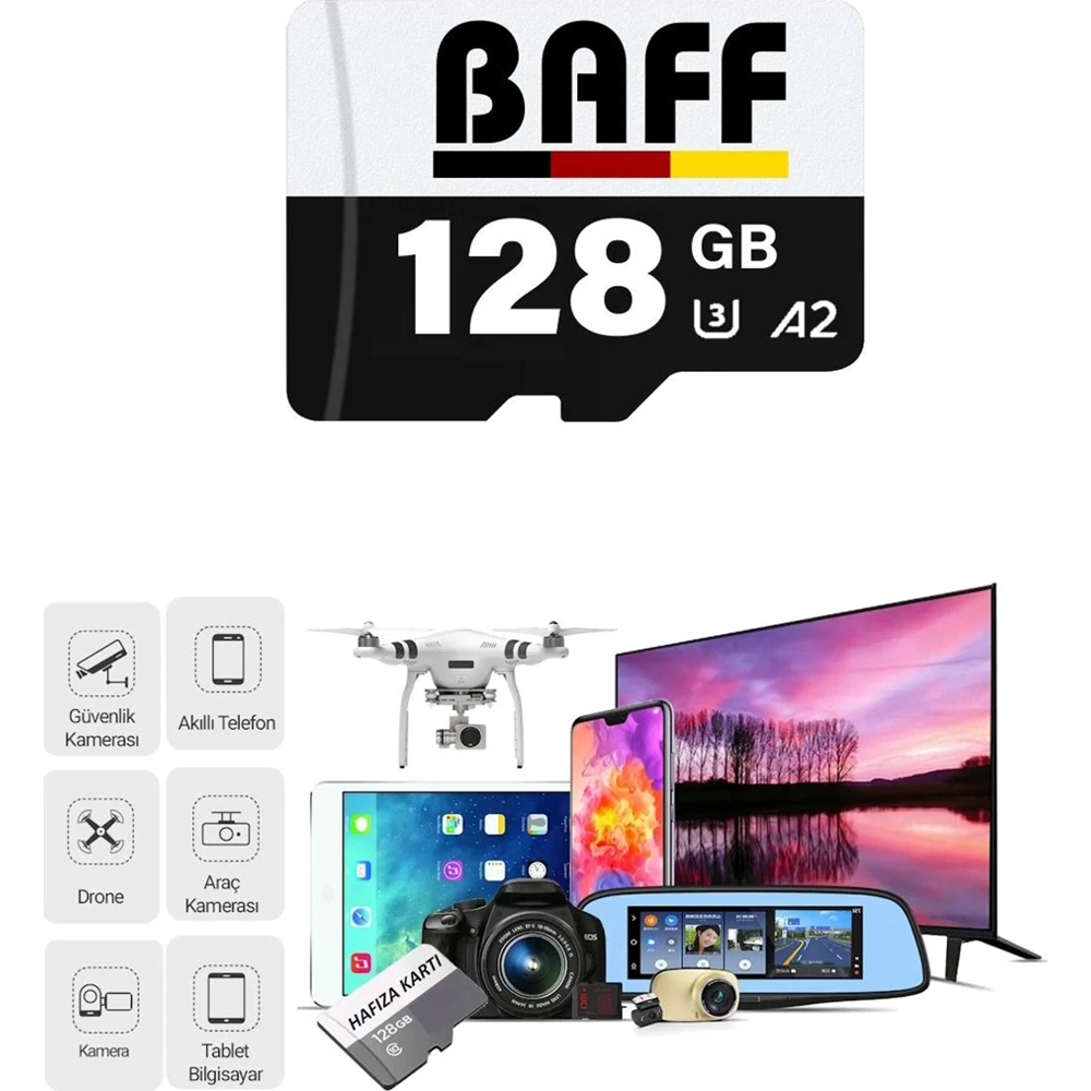 BAFF MicroSD 128GB UHS-I U3 A2 V30 Hafıza Kartı