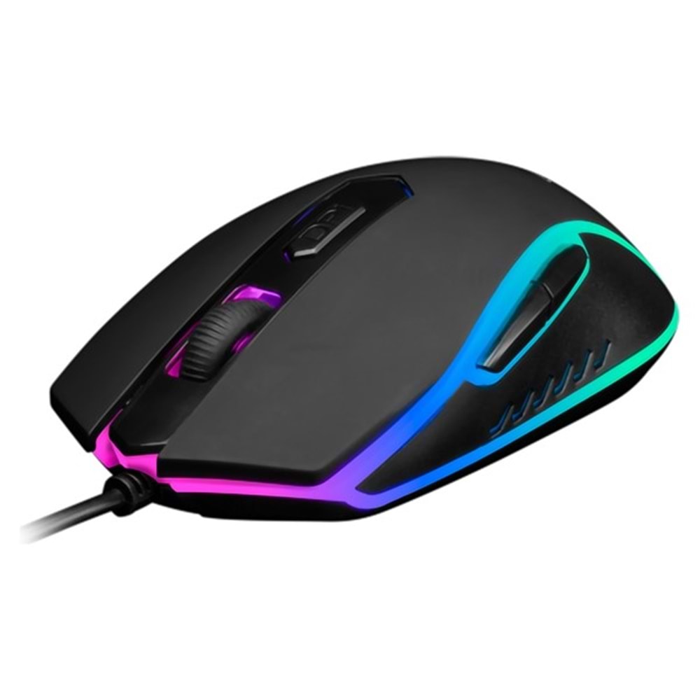 GAMDIAS AURA GS1, Çok Renkli Aydınlatma, USB Kablolu, 6 Tuşlu, Gaming Mouse, 3600DPI, Siyah	
