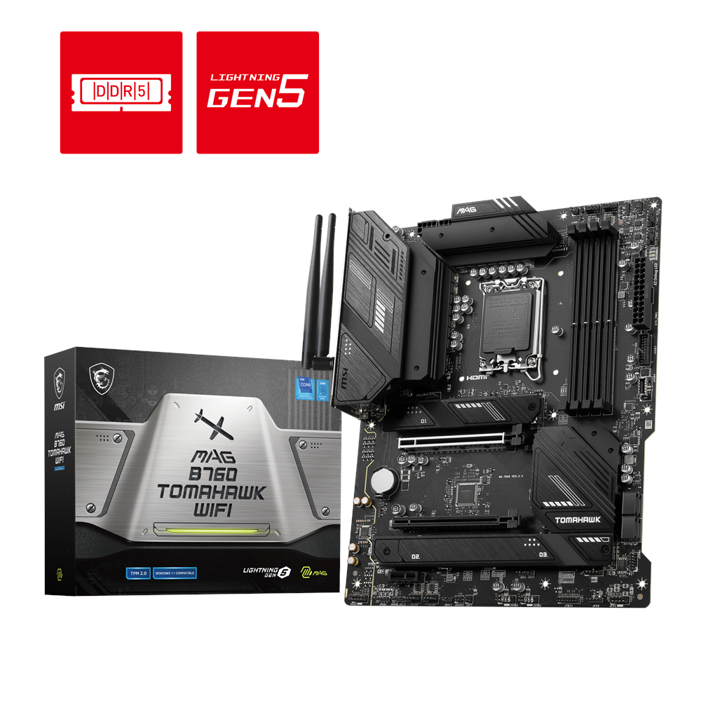 MSI MAG B760 TOMAHAWK WIFI6E DDR5 HDMI-DP TYPEC PCIE 4.0 1700p ATX