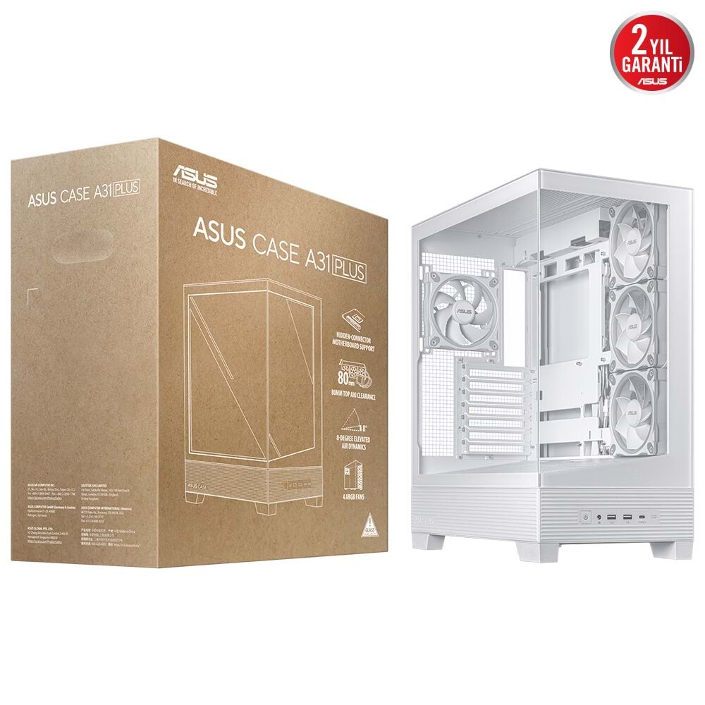 ASUS A31 PLUS TG ARGB WHITE Gaming Mid-Tower PC Kasası Beyaz / 90DC00R3-B19000