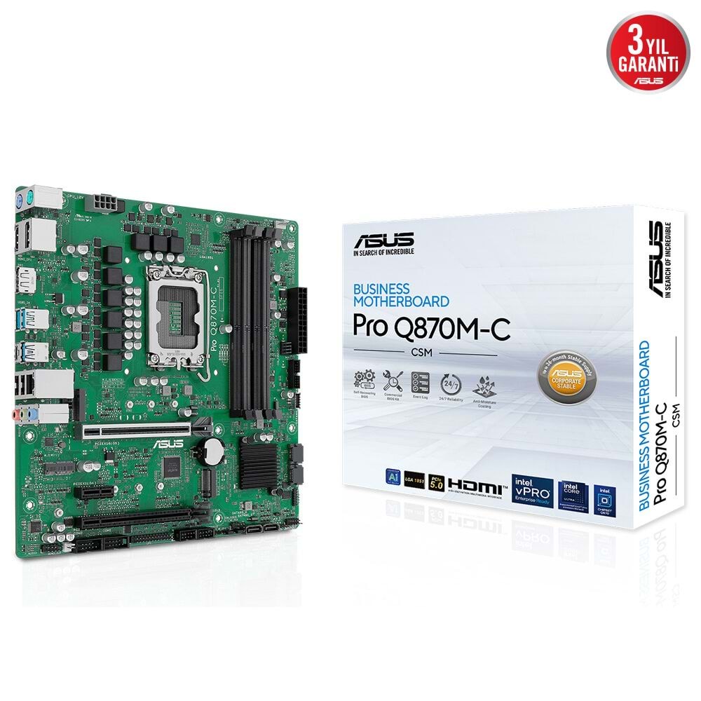 ASUS PRO Q870M-C-CSM DDR5 HDMI-DP TYPEC PCIE 5.0 1851p mATX vPRO Destekli Kurumsal Anakart / 90MB1KEP-M0EAYC