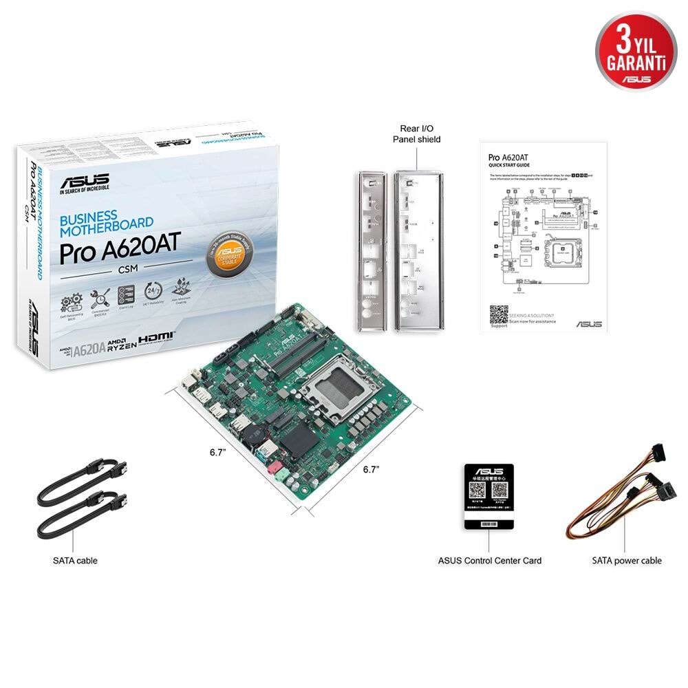 ASUS PRO A620AT- CSM DDR5 HDMI-DP PCIE 4.0 AM5 mATX Kurumsal Anakart