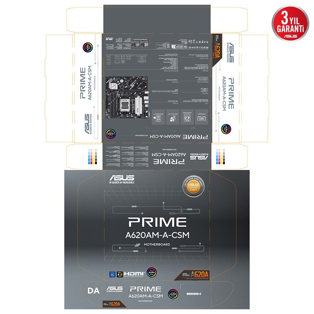 ASUS PRIME A620AM-A-CSM DDR5 HDMI-DP PCIE 4.0 AM5 mATX Kurumsal Anakart
