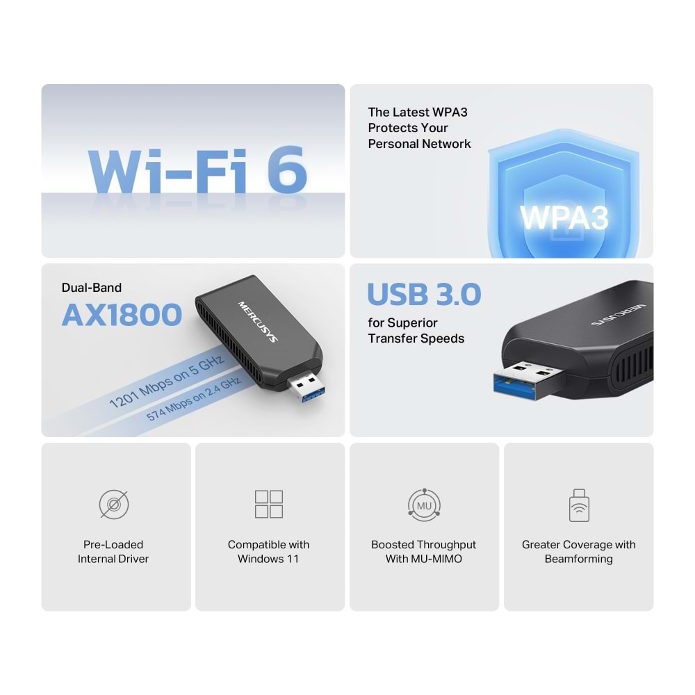 MERCUSYS MA70XM WIFI6 AX1800 Kablosuz Ağ Adaptörü