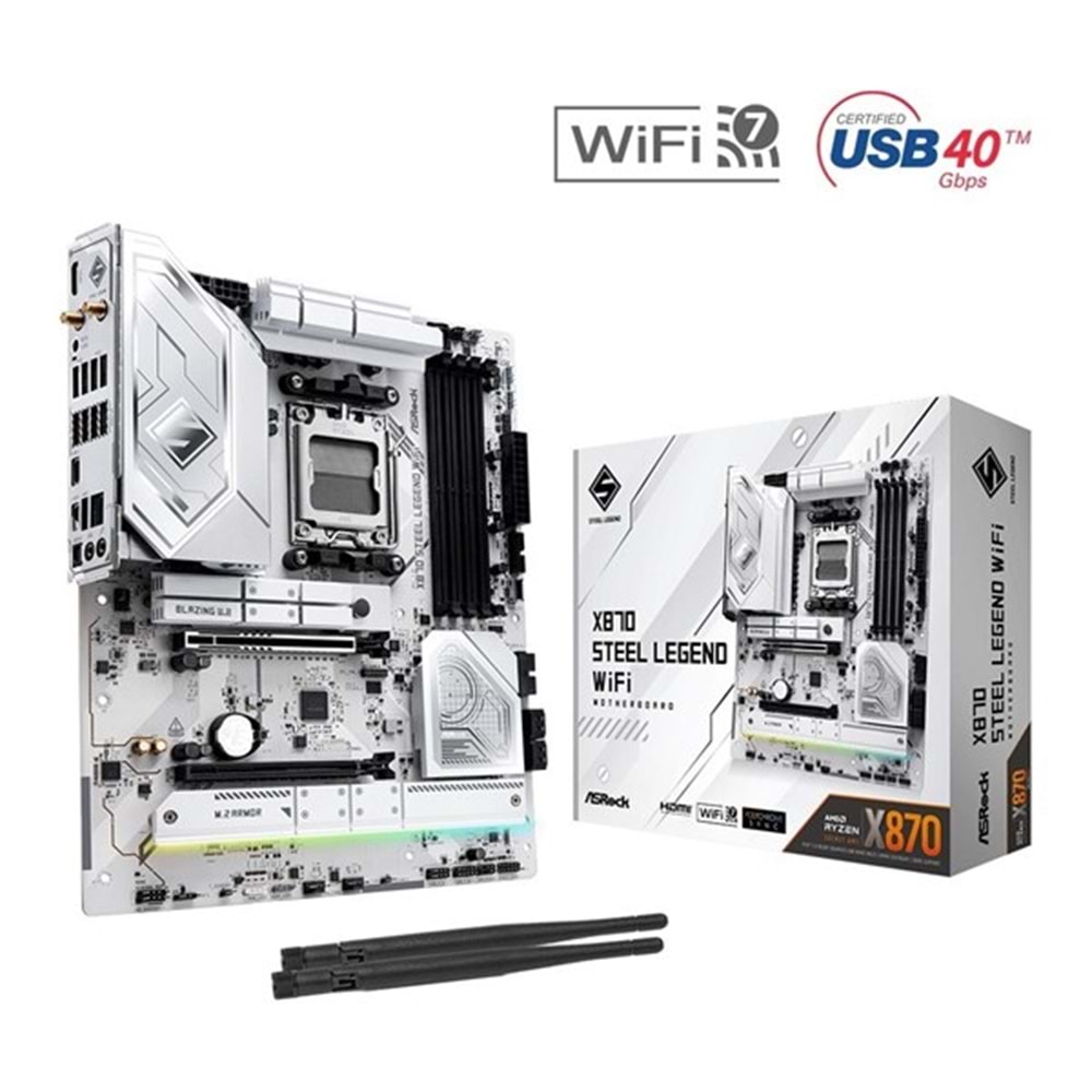 ASROCK X870 STEEL LEGEND WIFI7 RGB DDR5 HDMI-DP TYPEC PCIE 5.0 AM5 ATX