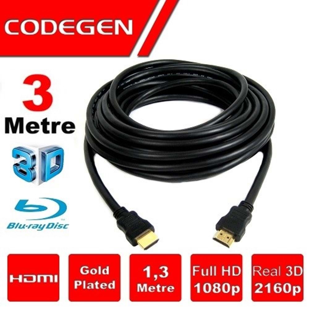 CODEGEN 3metre CPS30 HDMI Kablo 3D Gold 1.4v 2K