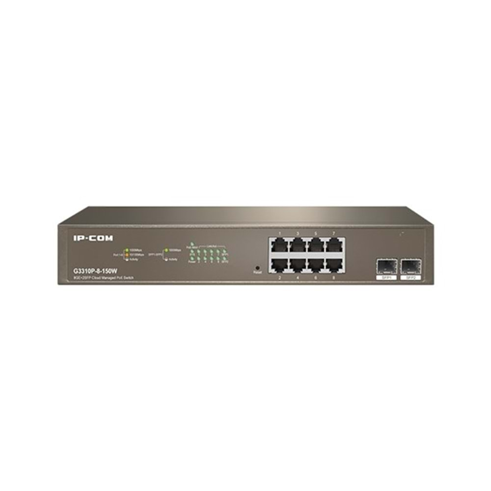 IP-COM 8port IP-G3310P-8-150W GIGABIT 2-SFP 150W Full PoE Yönetilebilir Rack Mount Switch