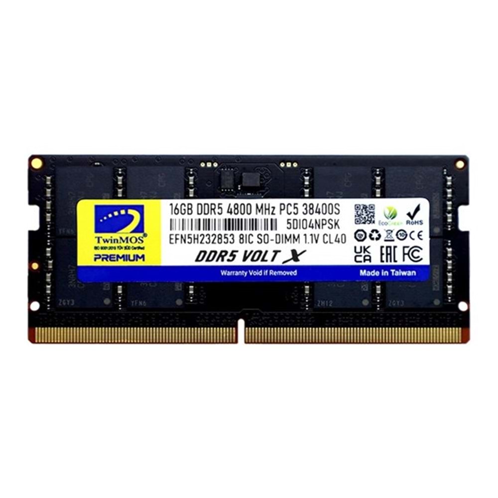 TWINMOS 16GB DDR5 4800MHZ CL40 NOTEBOOK RAM VOLT X TMD516GB4800S40 TWINMOS 16GB DDR5 4800MHZ CL40 NOTEBOOK RAM VOLT X TMD516GB4800S40