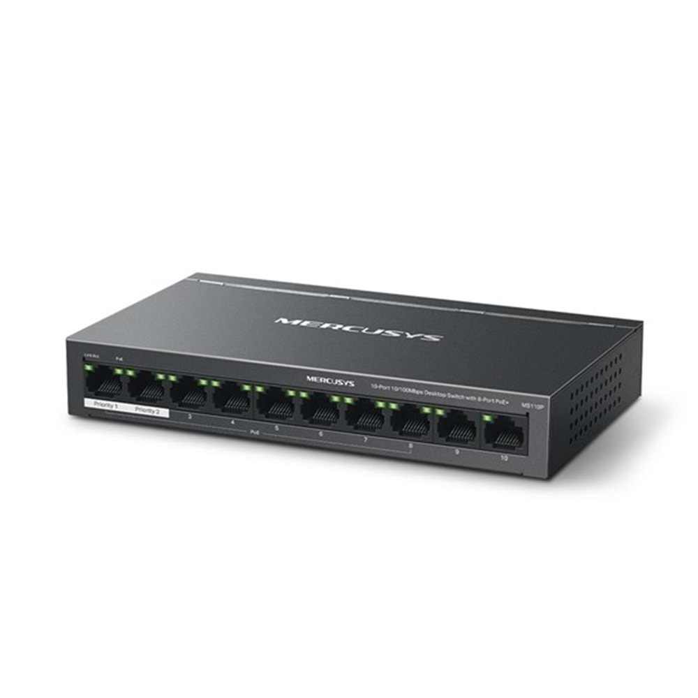 MERCUSYS 10-PORT MS110P 10/100 YÖNETİLMEZ 65W 8-PORT POE SWITCH