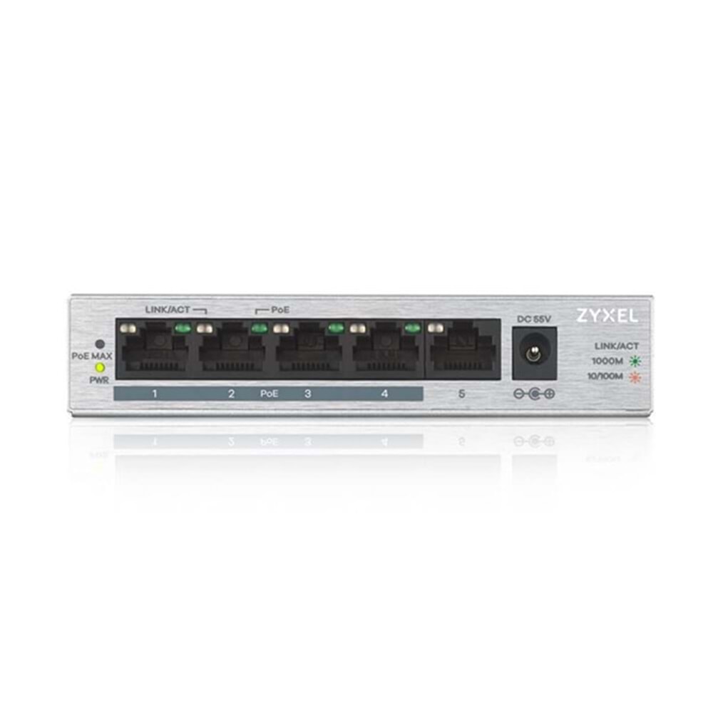 ZyXEL 5port PoE 4port 60w Gigabit Yönetilemez Switch GS-1005HP