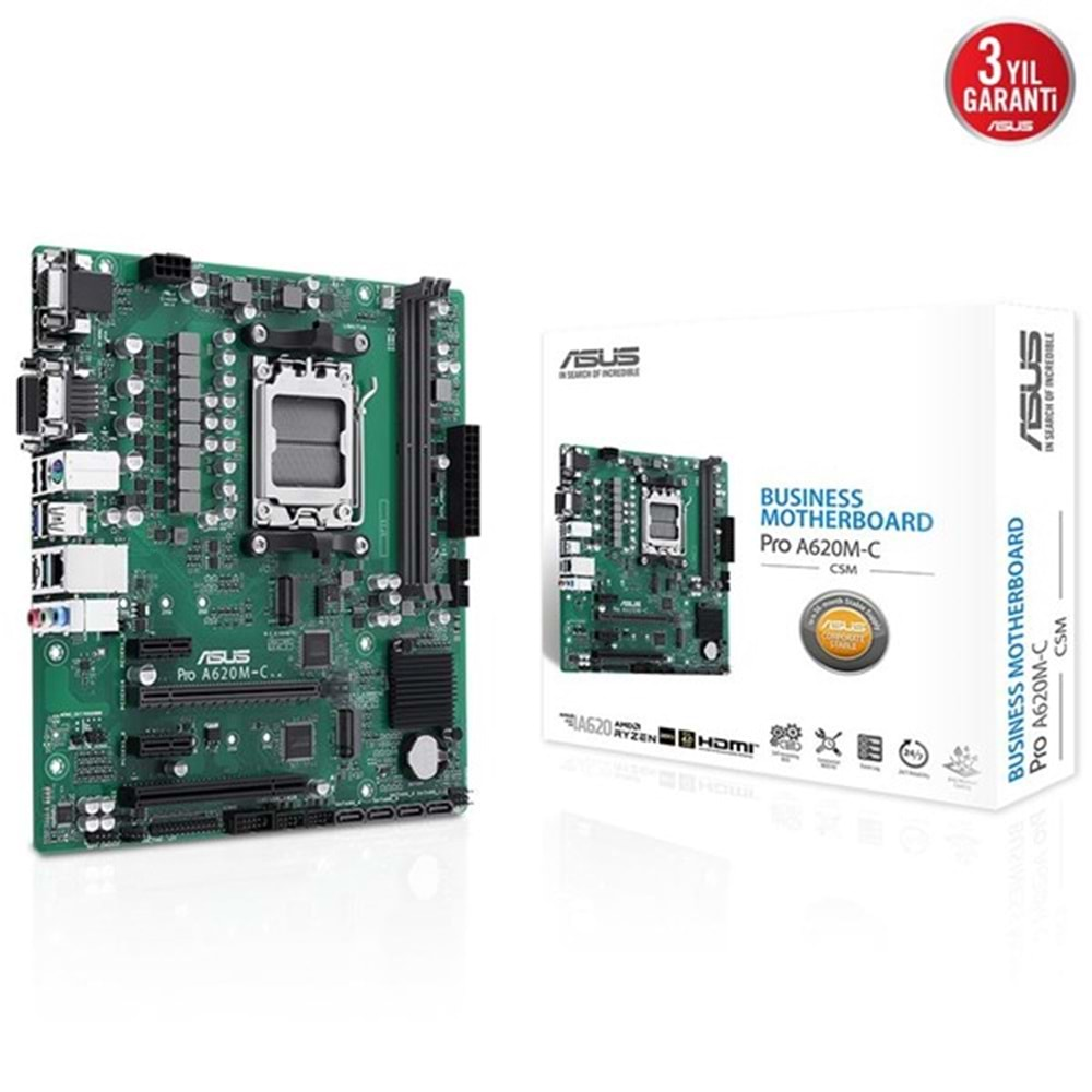 ASUS PRO A620M-C-CSM DDR5 HDMI-DP-DVI PCIE 4.0 AM5 KURUMSAL ANAKART