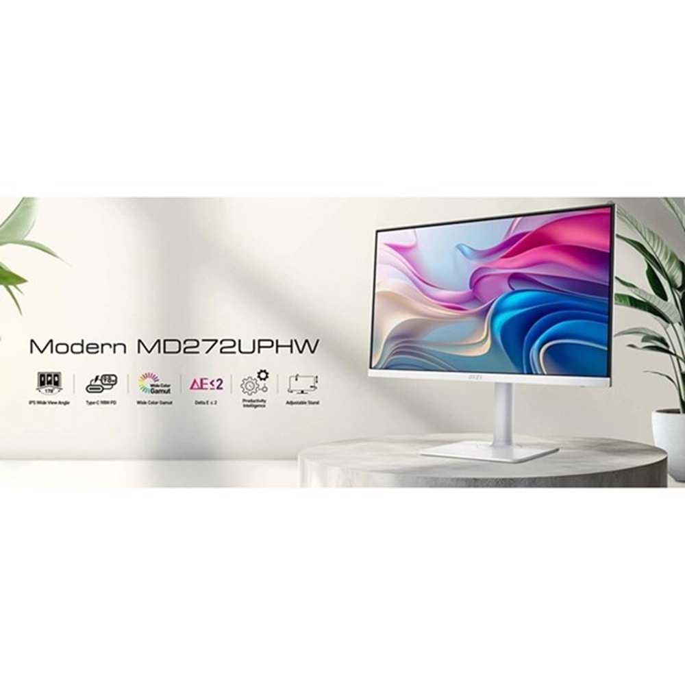 Msı 27 Modern Md272uphw 3840X2160 (Uhd) 16:9 Flat Ips 60Hz 1Ms Adaptıve-Sync Pıvot Type-C Monıtor