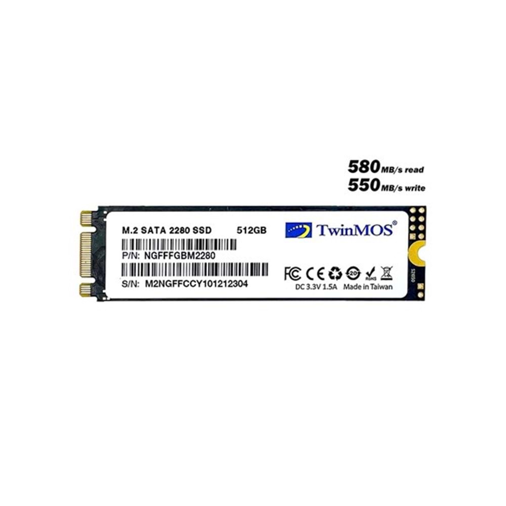 TWINMOS 512GB NGFFFGBM2280 580- 550MB/s M2 Sata Disk