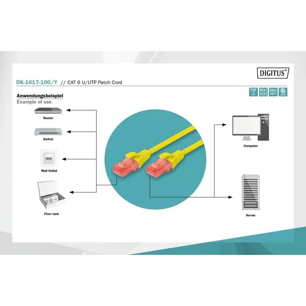 DIGITUS 10metre CAT6 Utp DK-1617-100/Y Sarı Patch Kablo