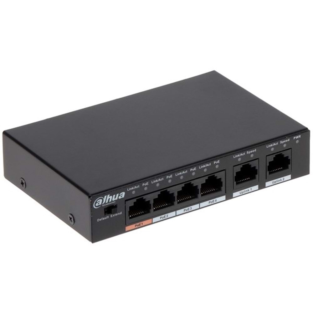 DAHUA 6port-4port PoE 60w 2-Uplink 10/100 Yönetilemez Switch PFS3006-4ET-60-V2