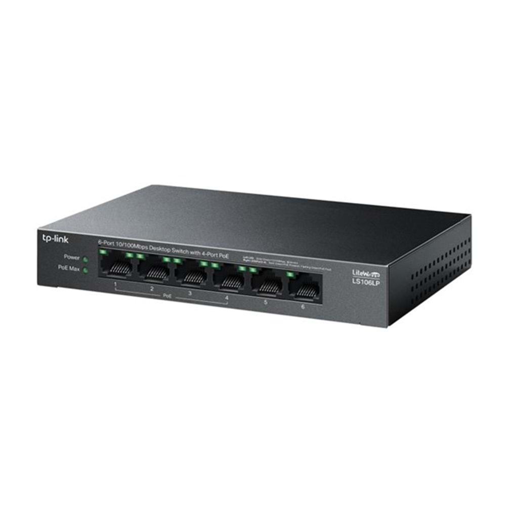 TP-LINK 6port 41w 4port PoE 10/100 Yönetilemez Switch LS106LP