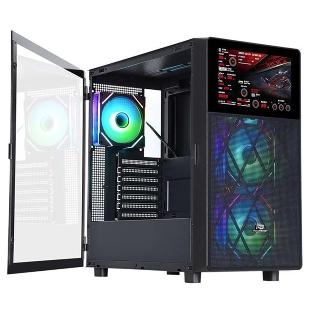 POWERBOOST PB-P4367BB LCD Mesh Panel Gaming Mid-Tower PC Kasası