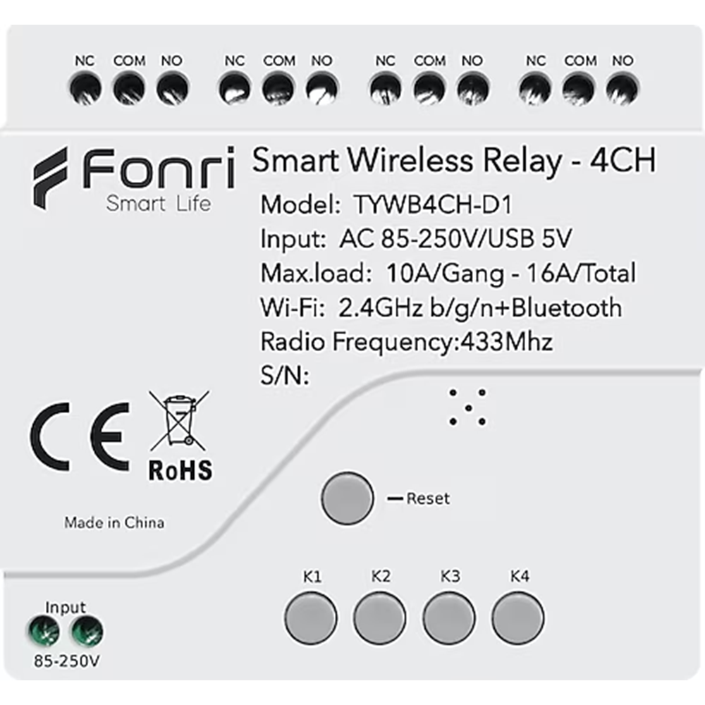 FONRI WF3-TM4-0201-01 Kablosuz Akıllı Röle 4kanal