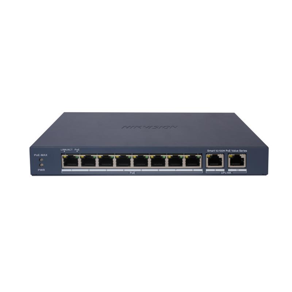 HIKVISION 8port PoE 60w 2-Uplink 10/100 Yönetilemez Switch Metal DS-3E1310P-EI/M