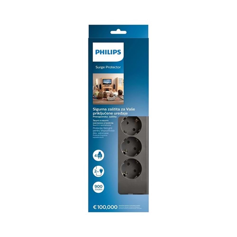 PHILIPS 4-lü SPN3140A/62 900 Joules Akım Koruma Prizi Gri