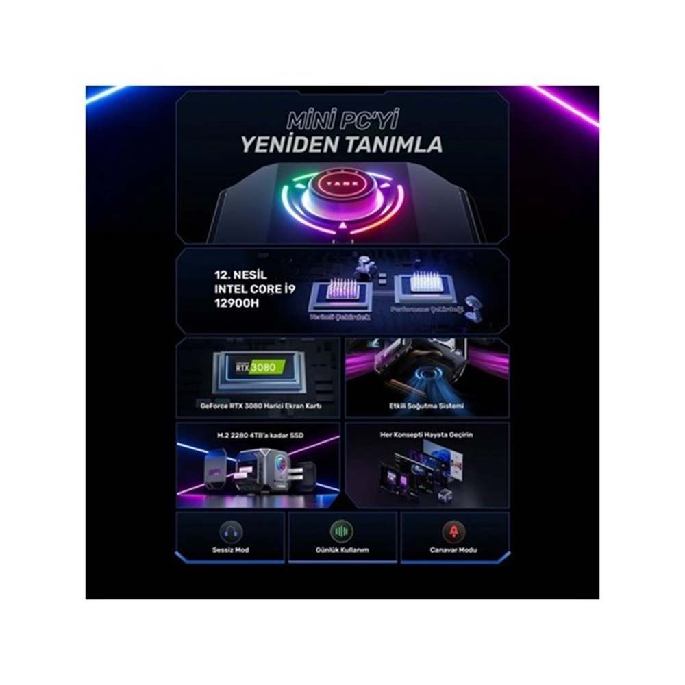 RAXIUS MP M1A İ9 3080-129H001 CORE i9 12900H 16GB RAM 512GB NVME RTX 3080 FDOS MINI PC
