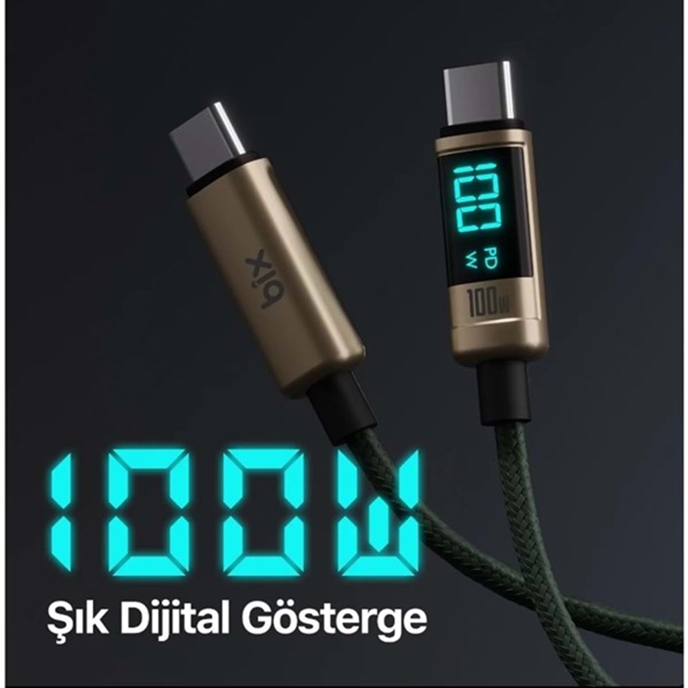 BIX 1metre BX09CC-BN 100w Dijital Ekranlı Şarj Kablosu Bronz