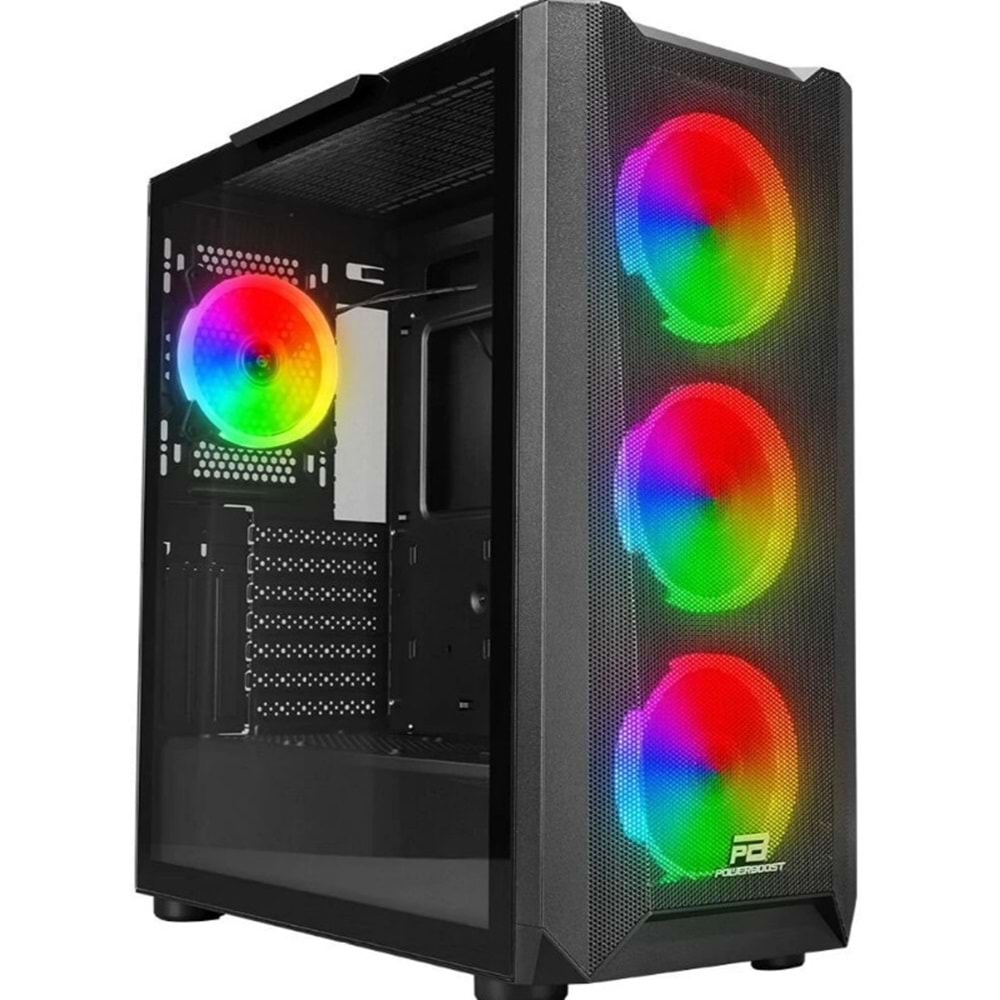 POWERBOOST VK-W001B Gaming Mid-Tower PC Kasası Siyah 360mm Soğutma Desteği